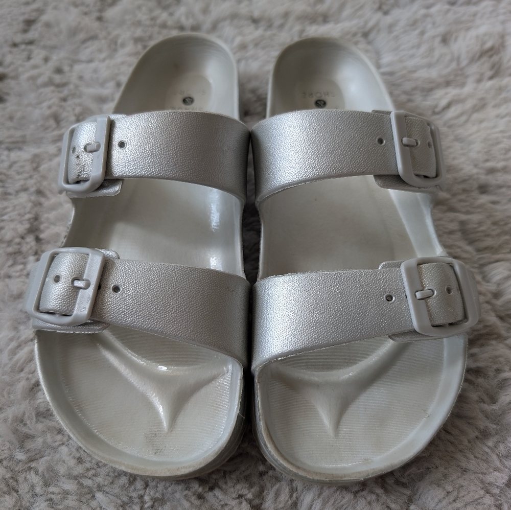 Shade And Shore Silver Double Strap Sandals Women's Size 7